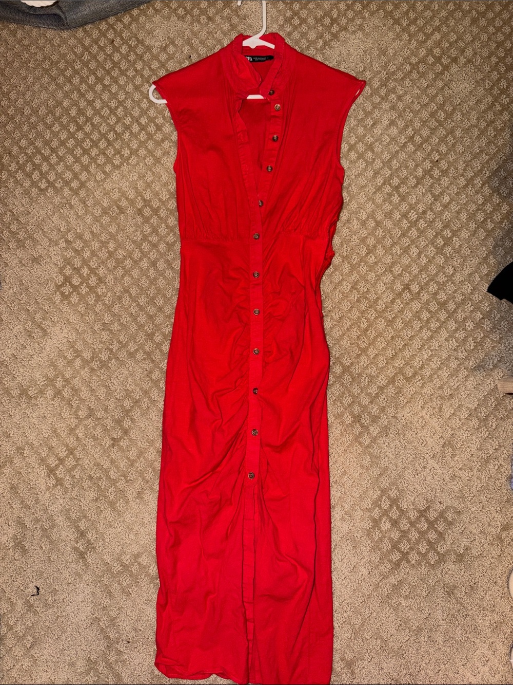 Zara Red Sleeveless Button-Front Maxi Dress